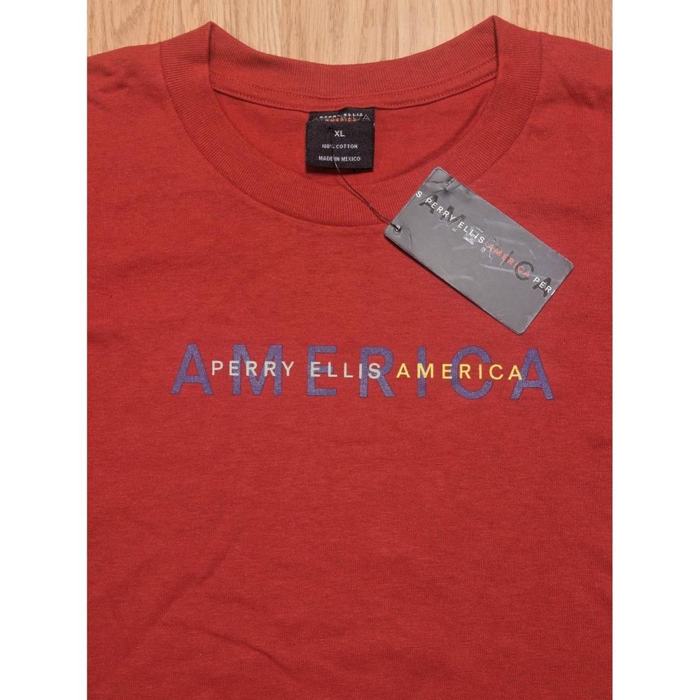 Perry Ellis Mens Vintage Y2K Graphic Logo T-Shirt Flame Red XL